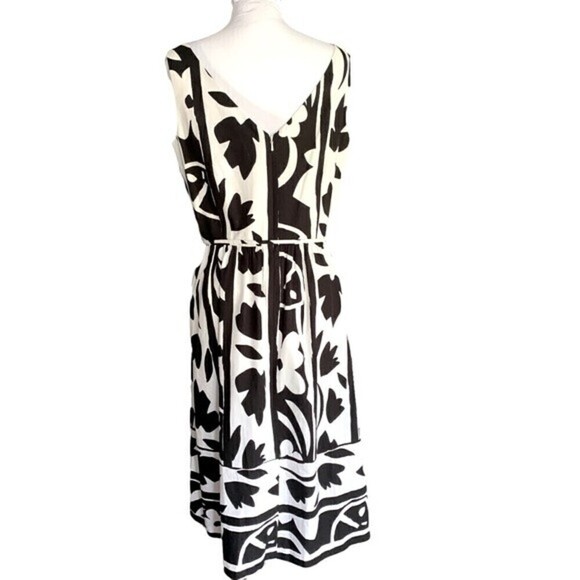 Talbots Large Floral Black & White Cotton Lightweight Midi Dress Sz 6 - Picture 2 of 8